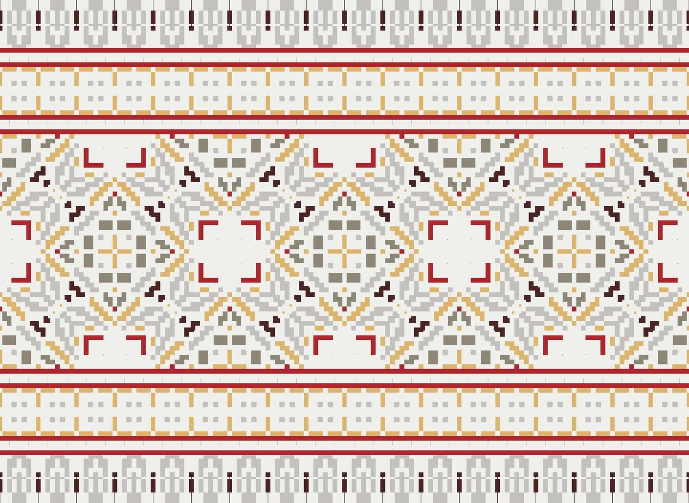African cross stitch embroidery on background.geometric ethnic oriental seamless pattern traditional.Aztec style abstract vector illustration.design for texture,fabric,clothing,wrapping,carpet.
