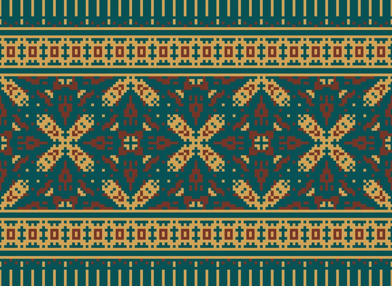 African cross stitch embroidery on background.geometric ethnic oriental seamless pattern traditional.Aztec style abstract vector illustration.design for texture,fabric,clothing,wrapping,carpet.