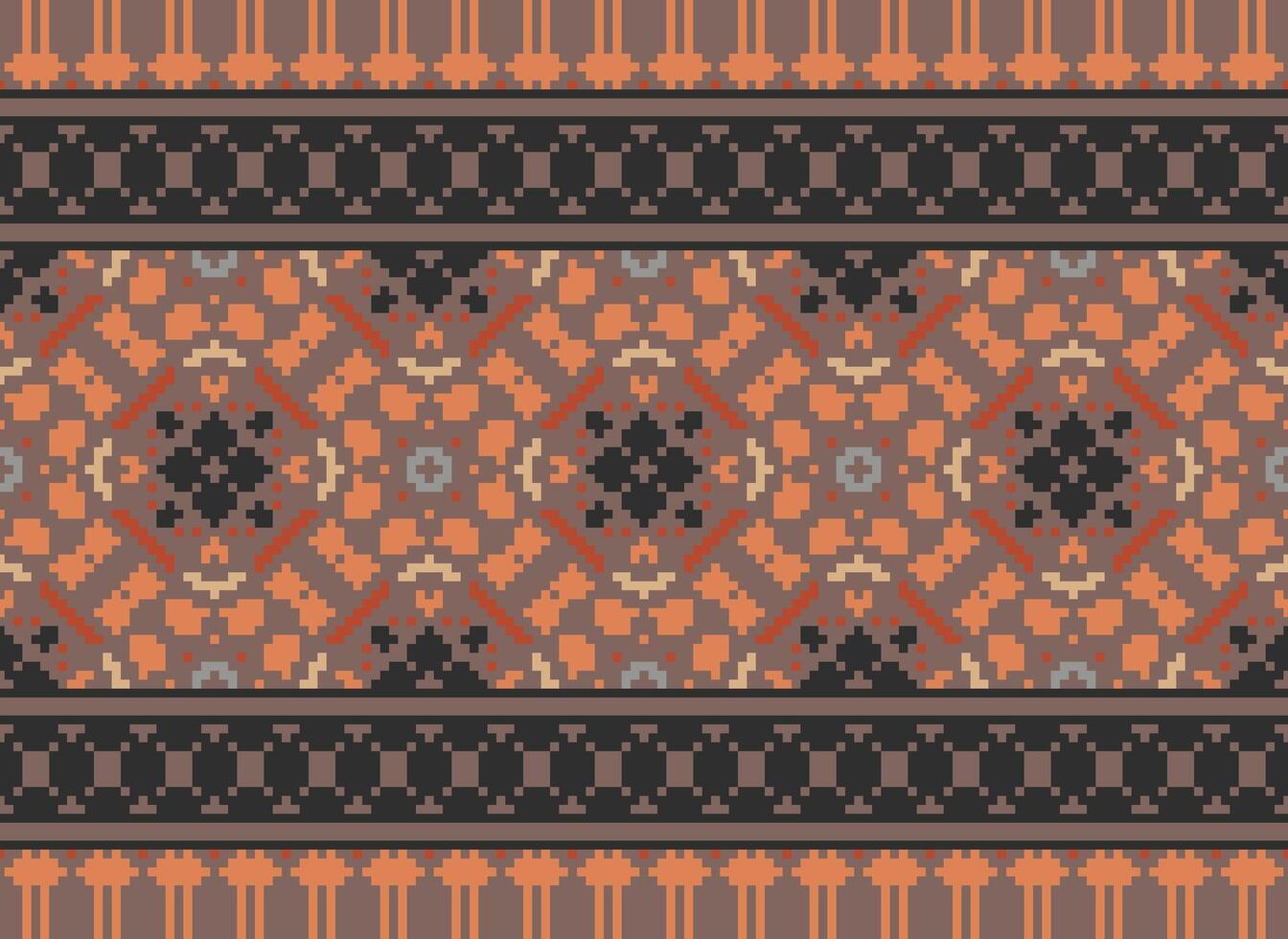 African cross stitch embroidery on background.geometric ethnic oriental seamless pattern traditional.Aztec style abstract vector illustration.design for texture,fabric,clothing,wrapping,carpet.