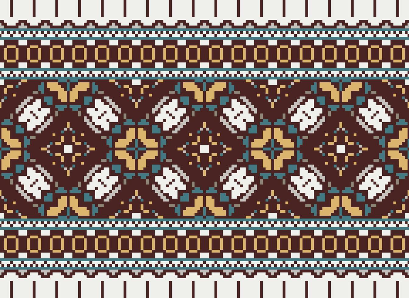 African cross stitch embroidery on background.geometric ethnic oriental seamless pattern traditional.Aztec style abstract vector illustration.design for texture,fabric,clothing,wrapping,carpet.