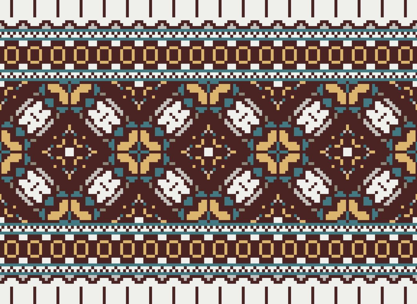 African cross stitch embroidery on background.geometric ethnic oriental seamless pattern traditional.Aztec style abstract vector illustration.design for texture,fabric,clothing,wrapping,carpet.