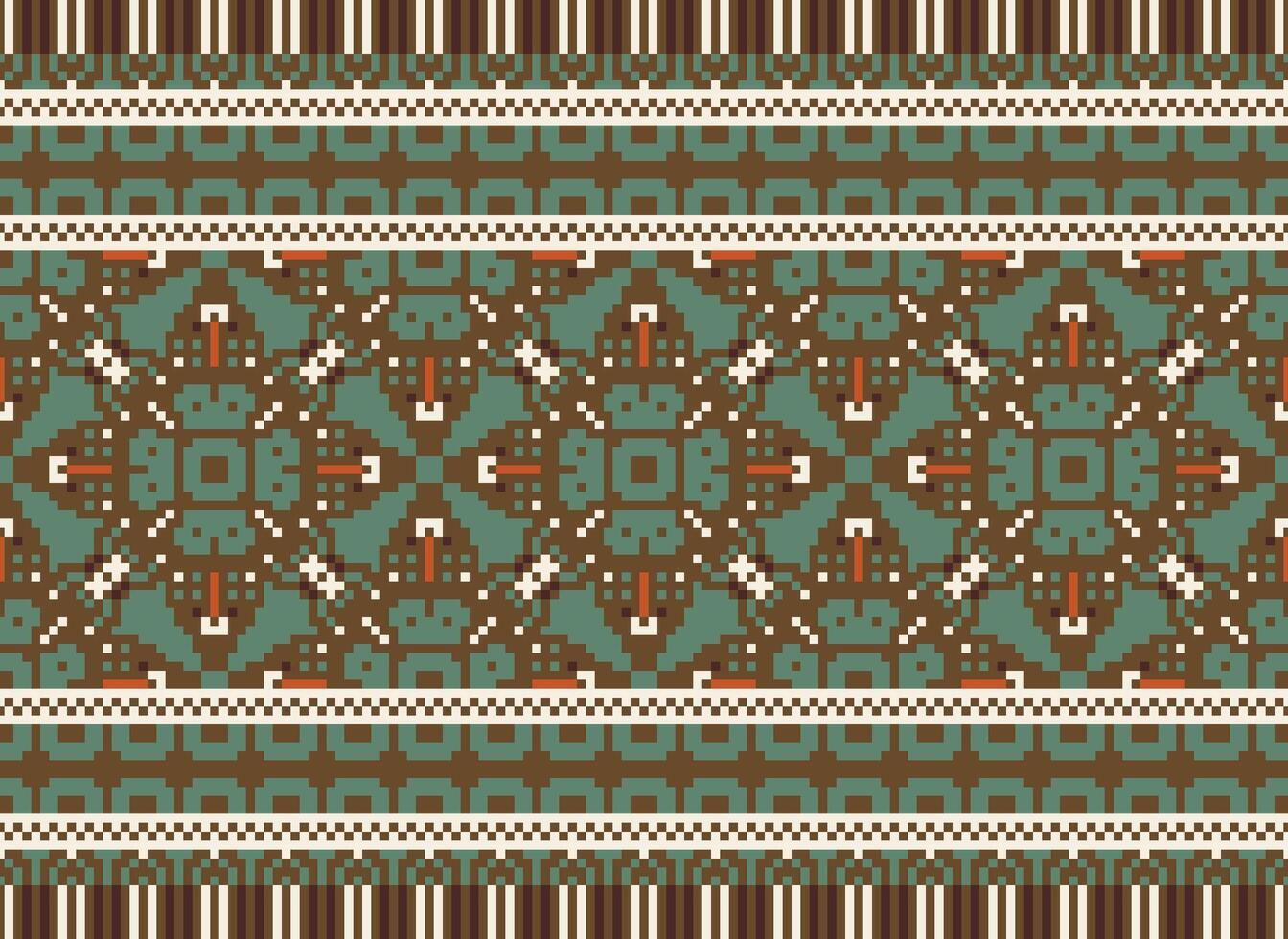 African cross stitch embroidery on background.geometric ethnic oriental seamless pattern traditional.Aztec style abstract vector illustration.design for texture,fabric,clothing,wrapping,carpet.
