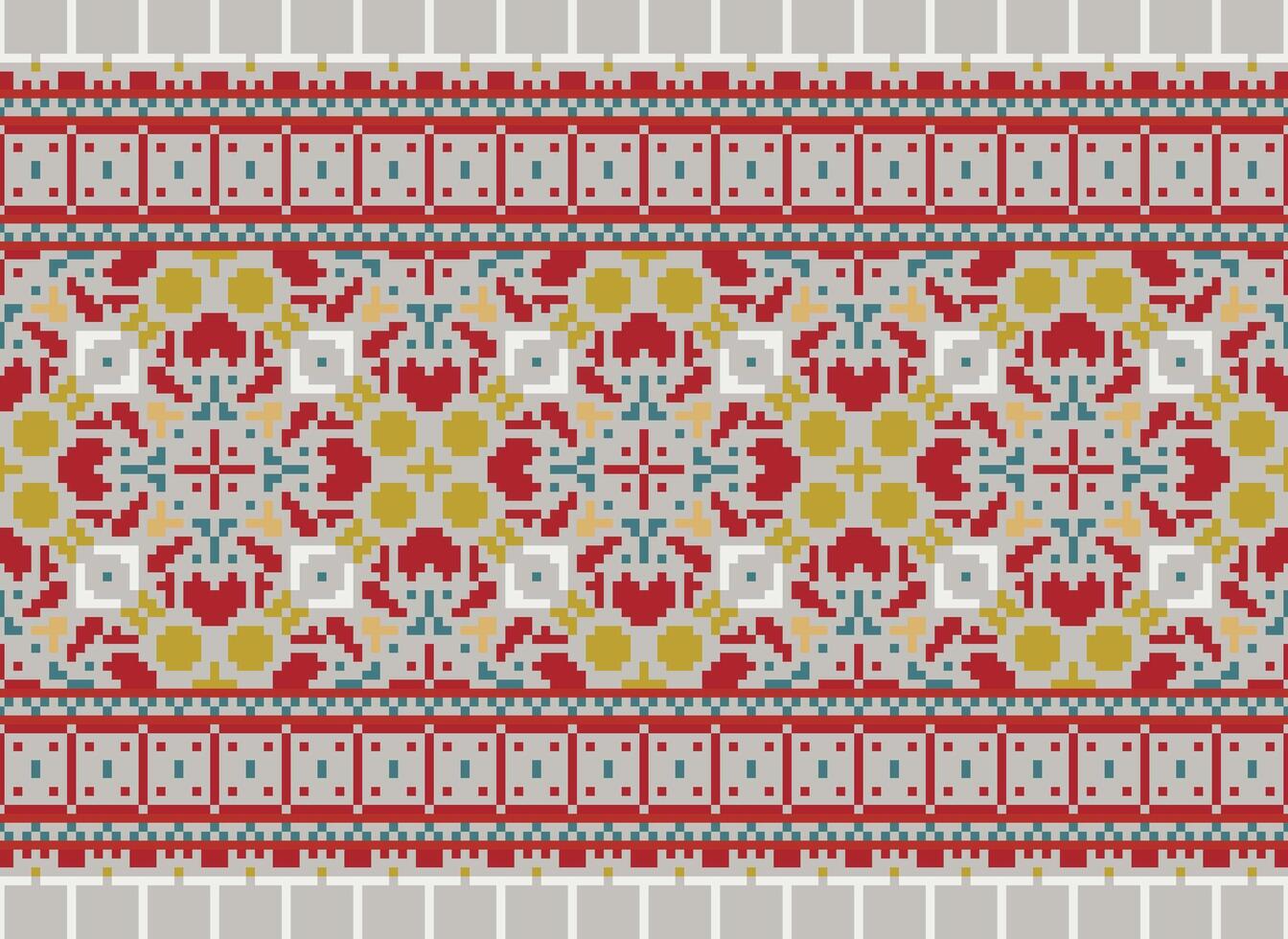 African cross stitch embroidery on background.geometric ethnic oriental seamless pattern traditional.Aztec style abstract vector illustration.design for texture,fabric,clothing,wrapping,carpet.