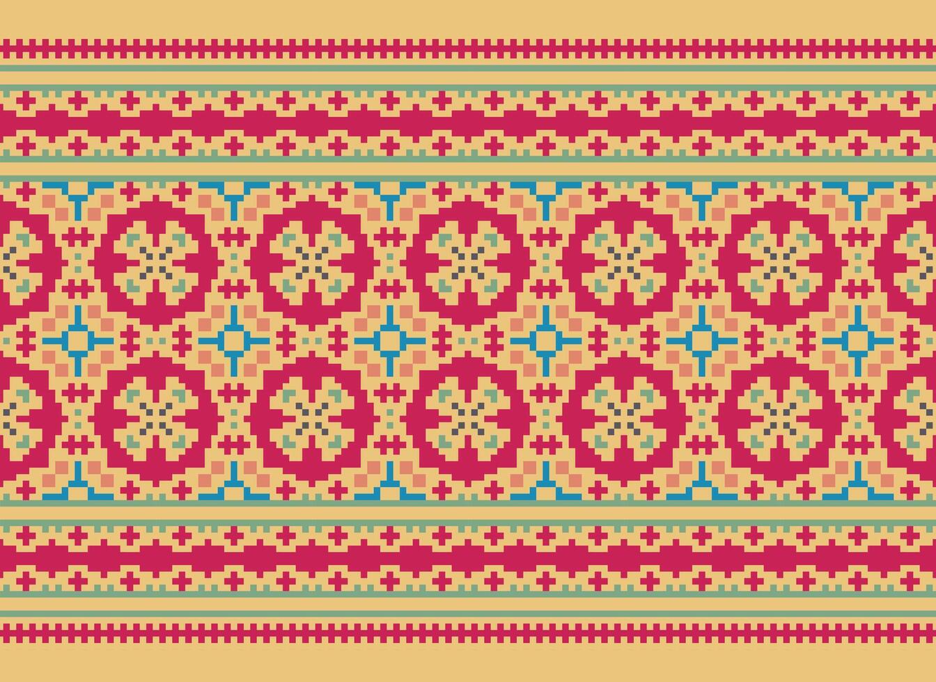 African cross stitch embroidery on background.geometric ethnic oriental seamless pattern traditional.Aztec style abstract vector illustration.design for texture,fabric,clothing,wrapping,carpet.