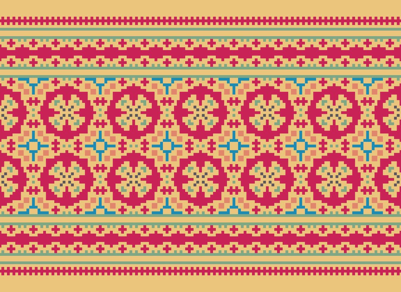 African cross stitch embroidery on background.geometric ethnic oriental seamless pattern traditional.Aztec style abstract vector illustration.design for texture,fabric,clothing,wrapping,carpet.