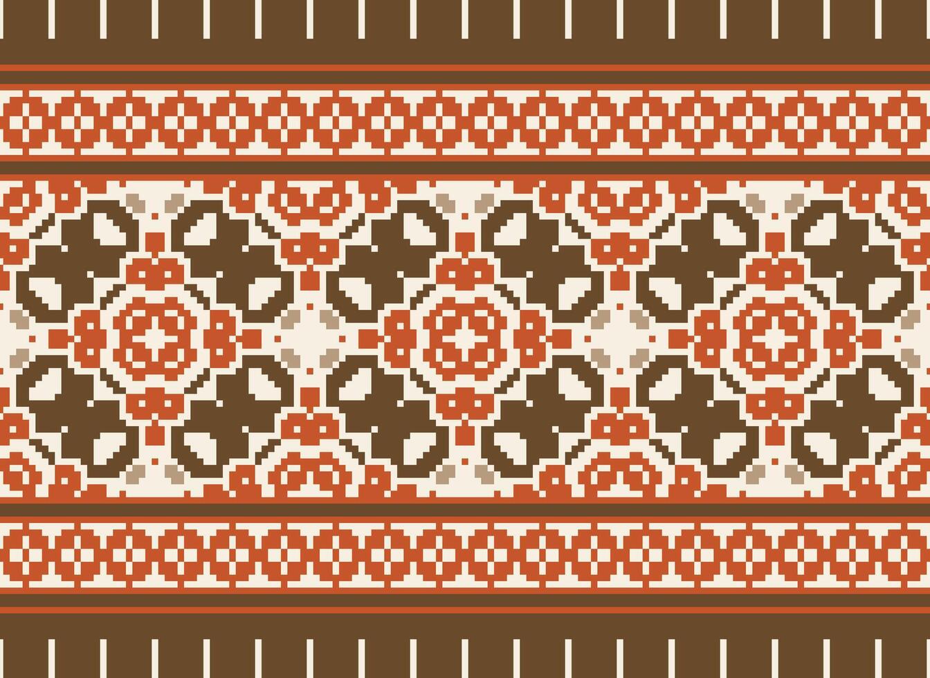 African cross stitch embroidery on background.geometric ethnic oriental seamless pattern traditional.Aztec style abstract vector illustration.design for texture,fabric,clothing,wrapping,carpet.