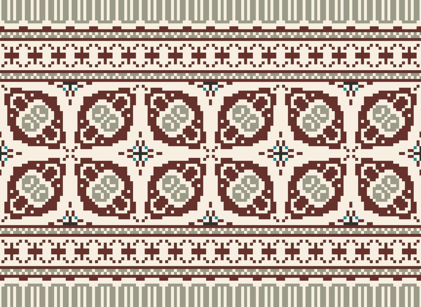 African cross stitch embroidery on background.geometric ethnic oriental seamless pattern traditional.Aztec style abstract vector illustration.design for texture,fabric,clothing,wrapping,carpet.