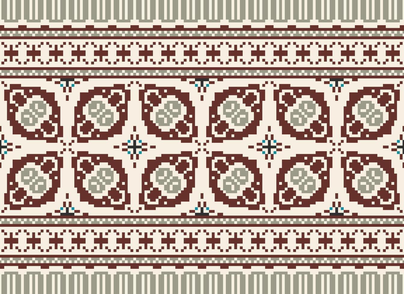 African cross stitch embroidery on background.geometric ethnic oriental seamless pattern traditional.Aztec style abstract vector illustration.design for texture,fabric,clothing,wrapping,carpet.