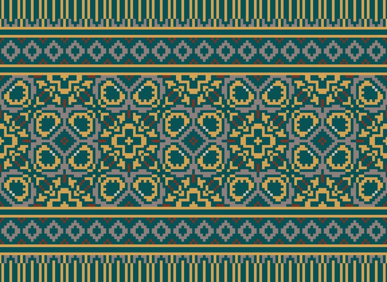 African cross stitch embroidery on background.geometric ethnic oriental seamless pattern traditional.Aztec style abstract vector illustration.design for texture,fabric,clothing,wrapping,carpet.