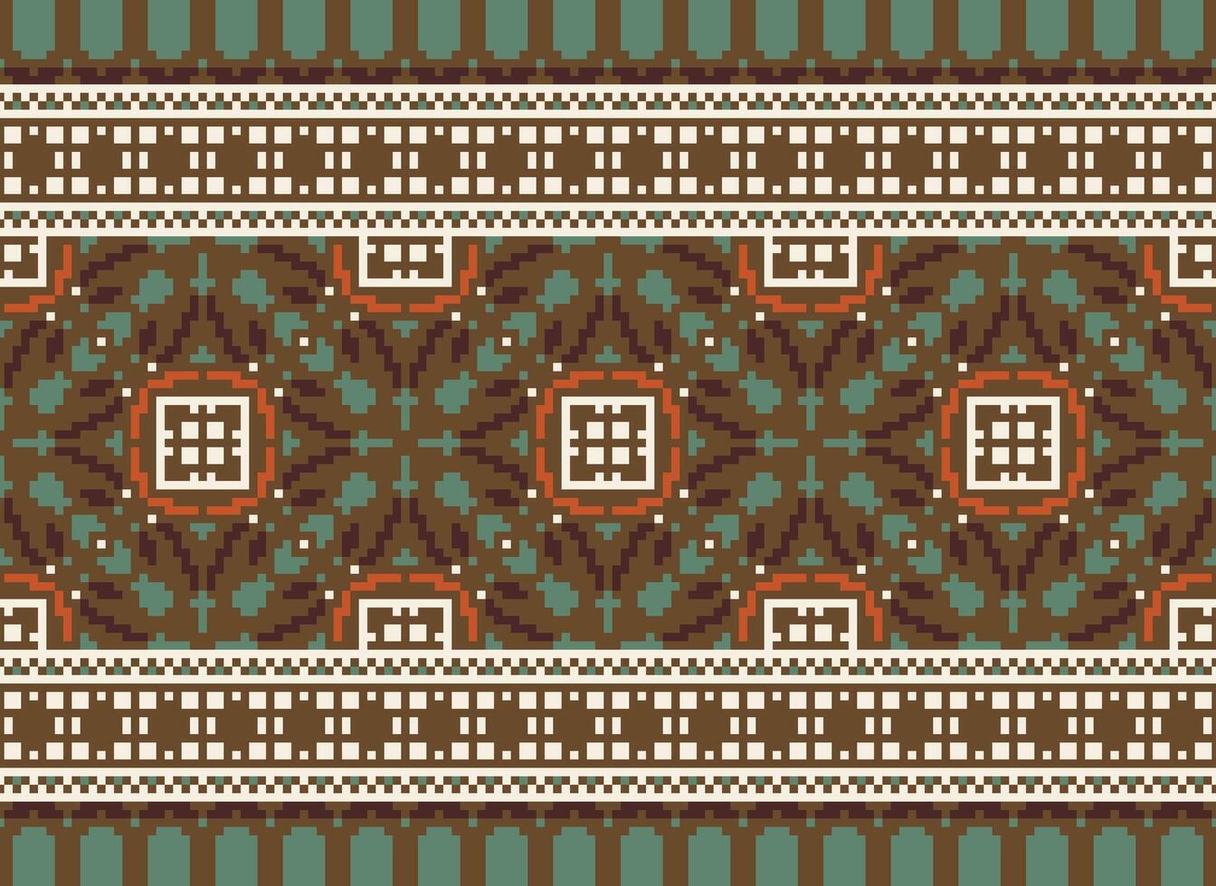 African cross stitch embroidery on background.geometric ethnic oriental seamless pattern traditional.Aztec style abstract vector illustration.design for texture,fabric,clothing,wrapping,carpet.