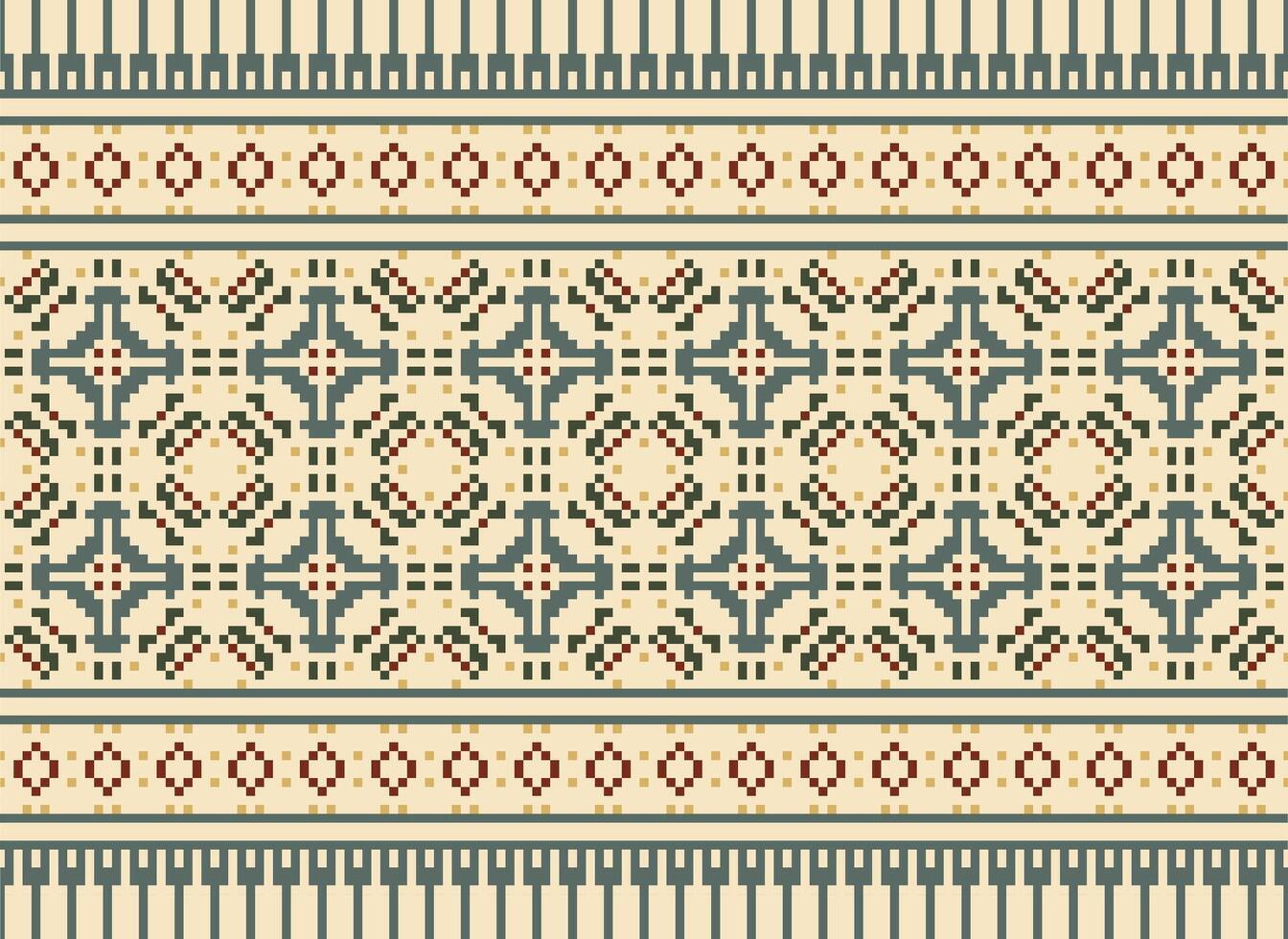 African cross stitch embroidery on background.geometric ethnic oriental seamless pattern traditional.Aztec style abstract vector illustration.design for texture,fabric,clothing,wrapping,carpet.