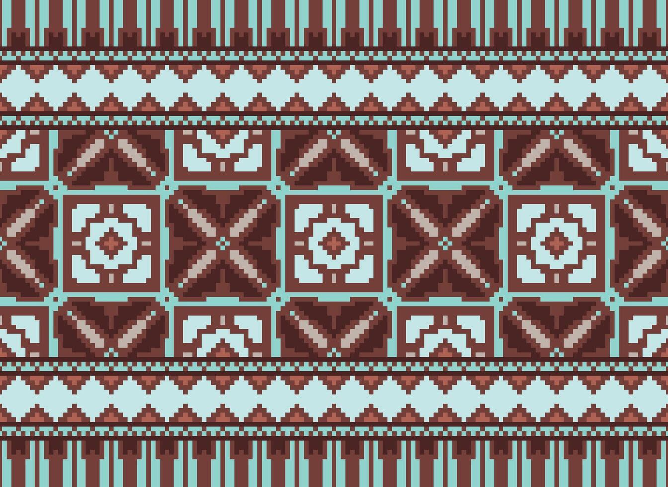 African cross stitch embroidery on background.geometric ethnic oriental seamless pattern traditional.Aztec style abstract vector illustration.design for texture,fabric,clothing,wrapping,carpet.