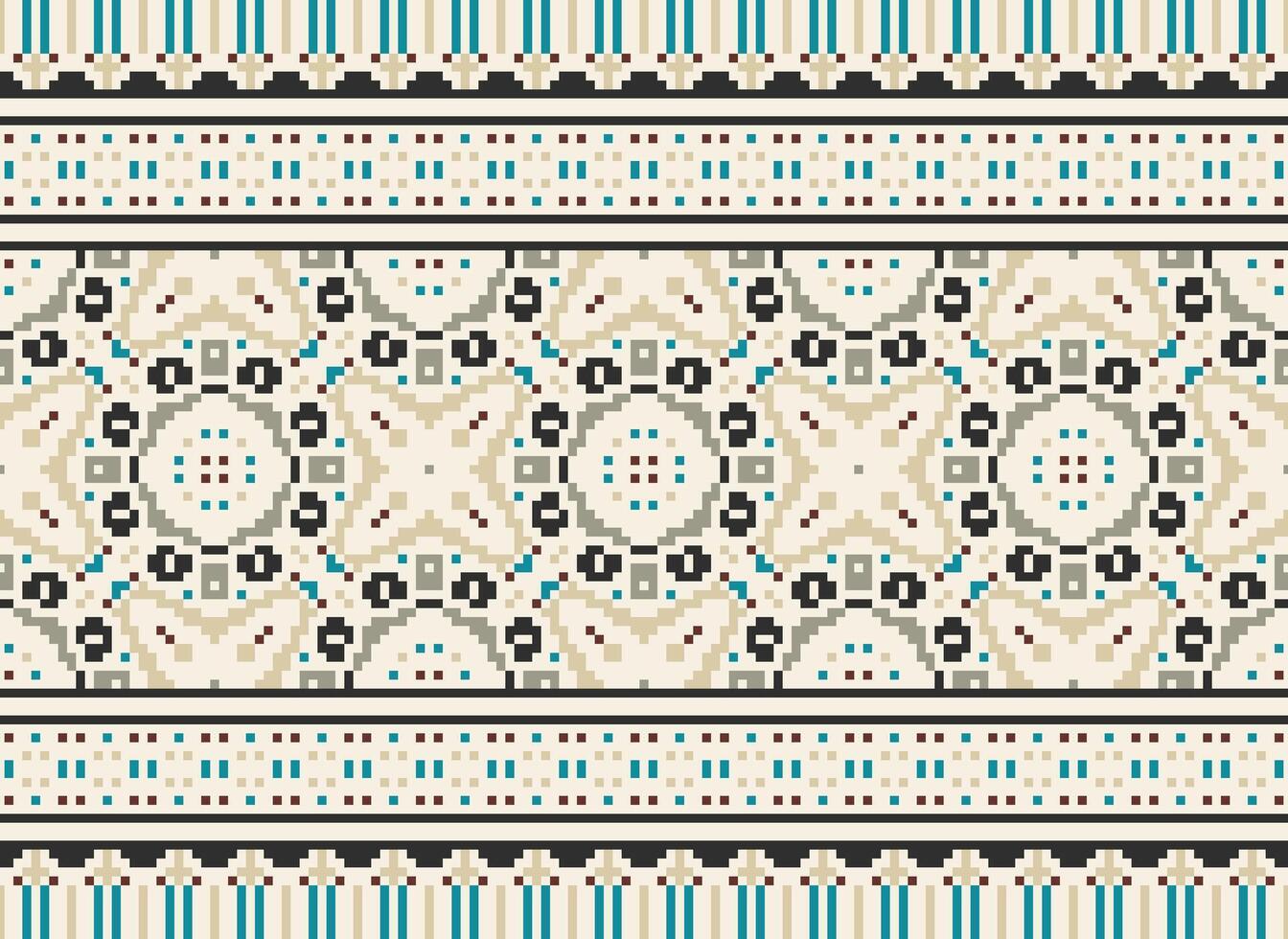African cross stitch embroidery on background.geometric ethnic oriental seamless pattern traditional.Aztec style abstract vector illustration.design for texture,fabric,clothing,wrapping,carpet.