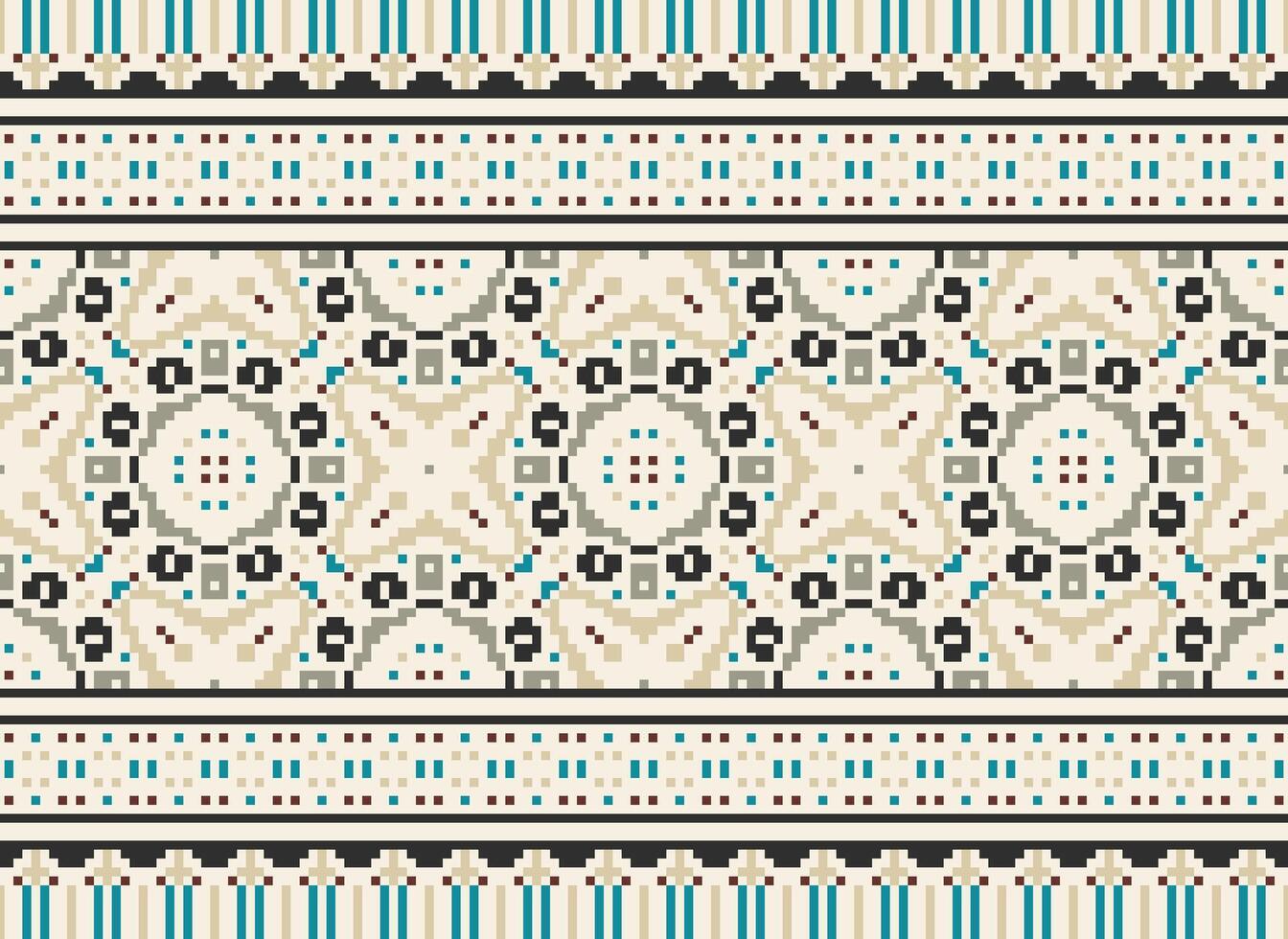 African cross stitch embroidery on background.geometric ethnic oriental seamless pattern traditional.Aztec style abstract vector illustration.design for texture,fabric,clothing,wrapping,carpet.