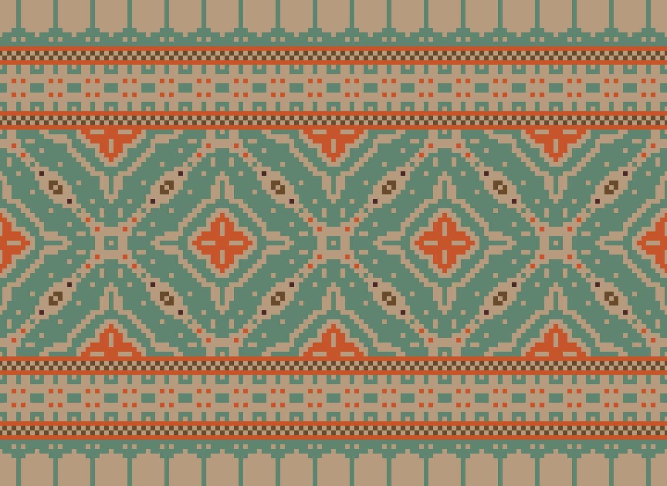 African cross stitch embroidery on background.geometric ethnic oriental seamless pattern traditional.Aztec style abstract vector illustration.design for texture,fabric,clothing,wrapping,carpet.