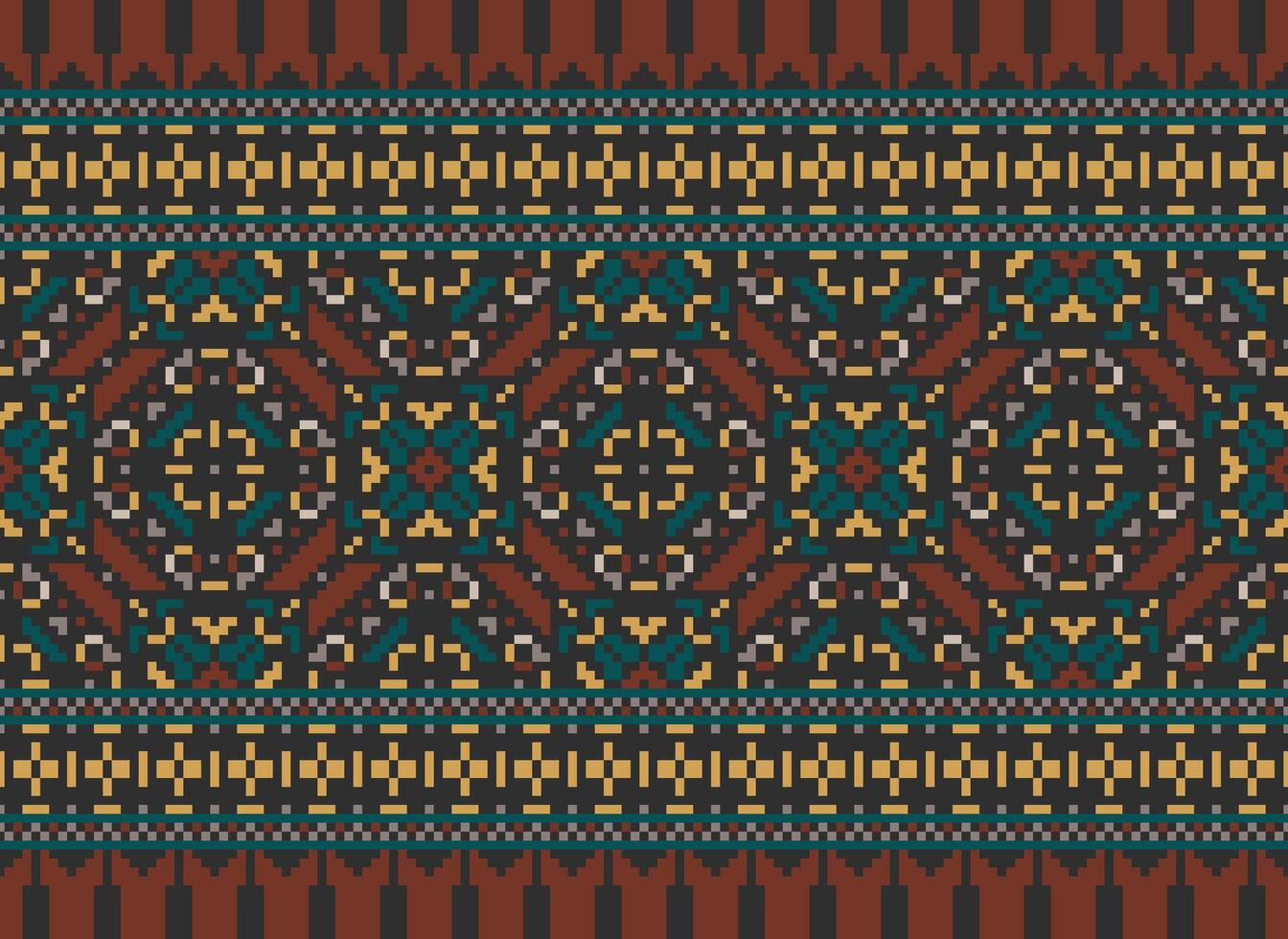 African cross stitch embroidery on background.geometric ethnic oriental seamless pattern traditional.Aztec style abstract vector illustration.design for texture,fabric,clothing,wrapping,carpet.