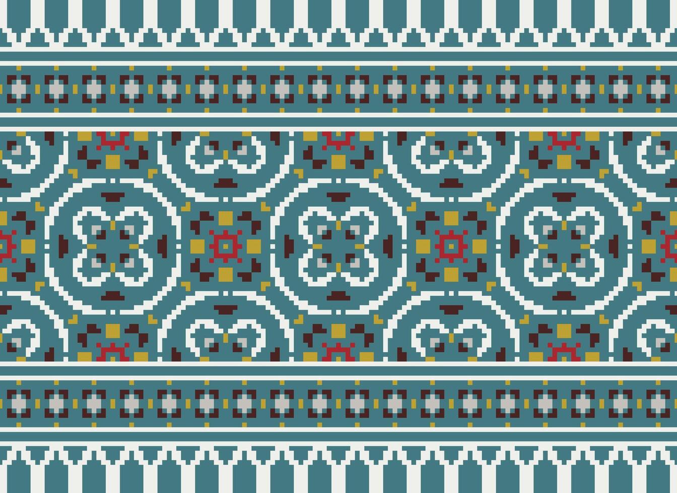 African cross stitch embroidery on background.geometric ethnic oriental seamless pattern traditional.Aztec style abstract vector illustration.design for texture,fabric,clothing,wrapping,carpet.