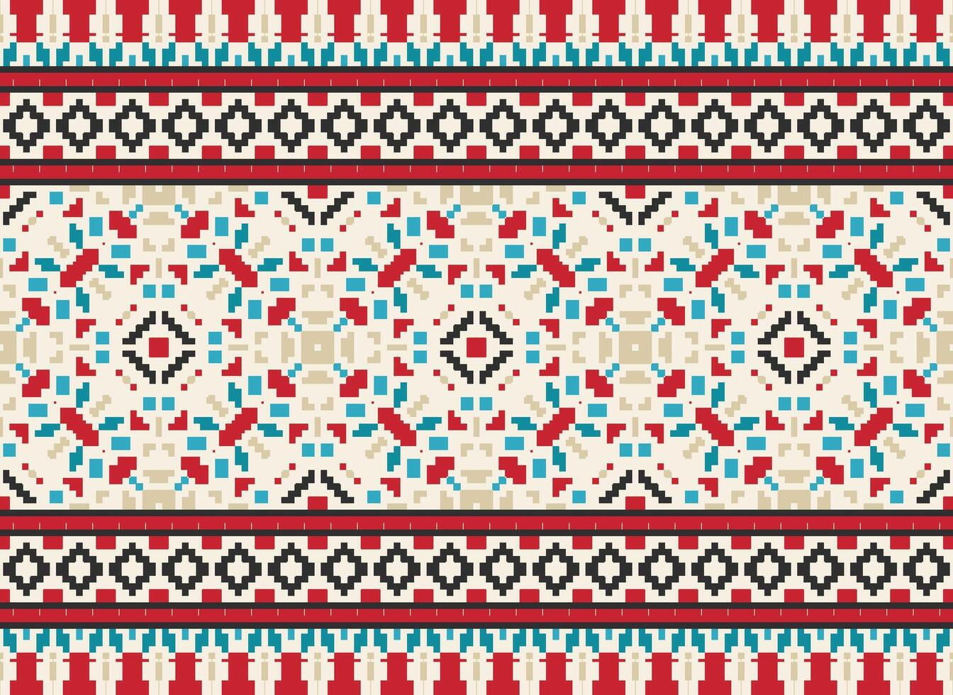 African cross stitch embroidery on background.geometric ethnic oriental seamless pattern traditional.Aztec style abstract vector illustration.design for texture,fabric,clothing,wrapping,carpet.