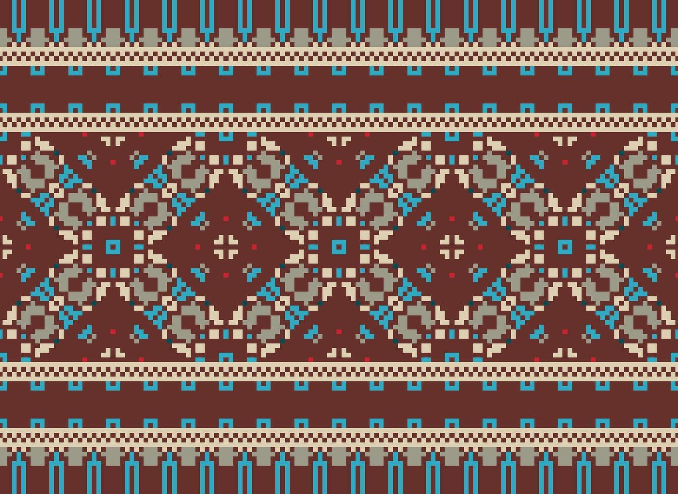 African cross stitch embroidery on background.geometric ethnic oriental seamless pattern traditional.Aztec style abstract vector illustration.design for texture,fabric,clothing,wrapping,carpet.