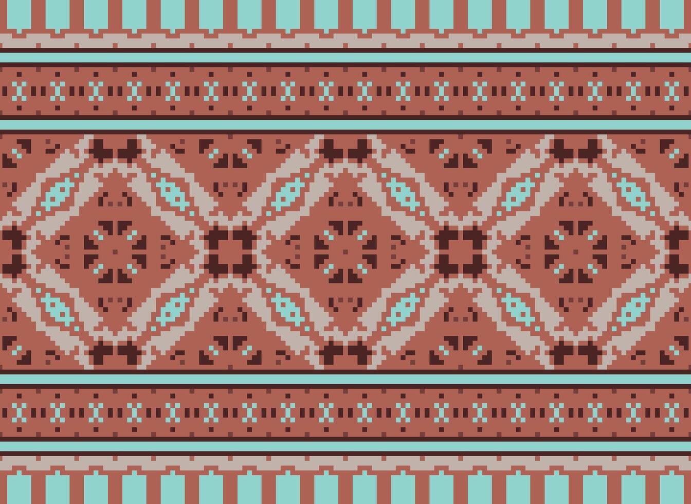 African cross stitch embroidery on background.geometric ethnic oriental seamless pattern traditional.Aztec style abstract vector illustration.design for texture,fabric,clothing,wrapping,carpet.