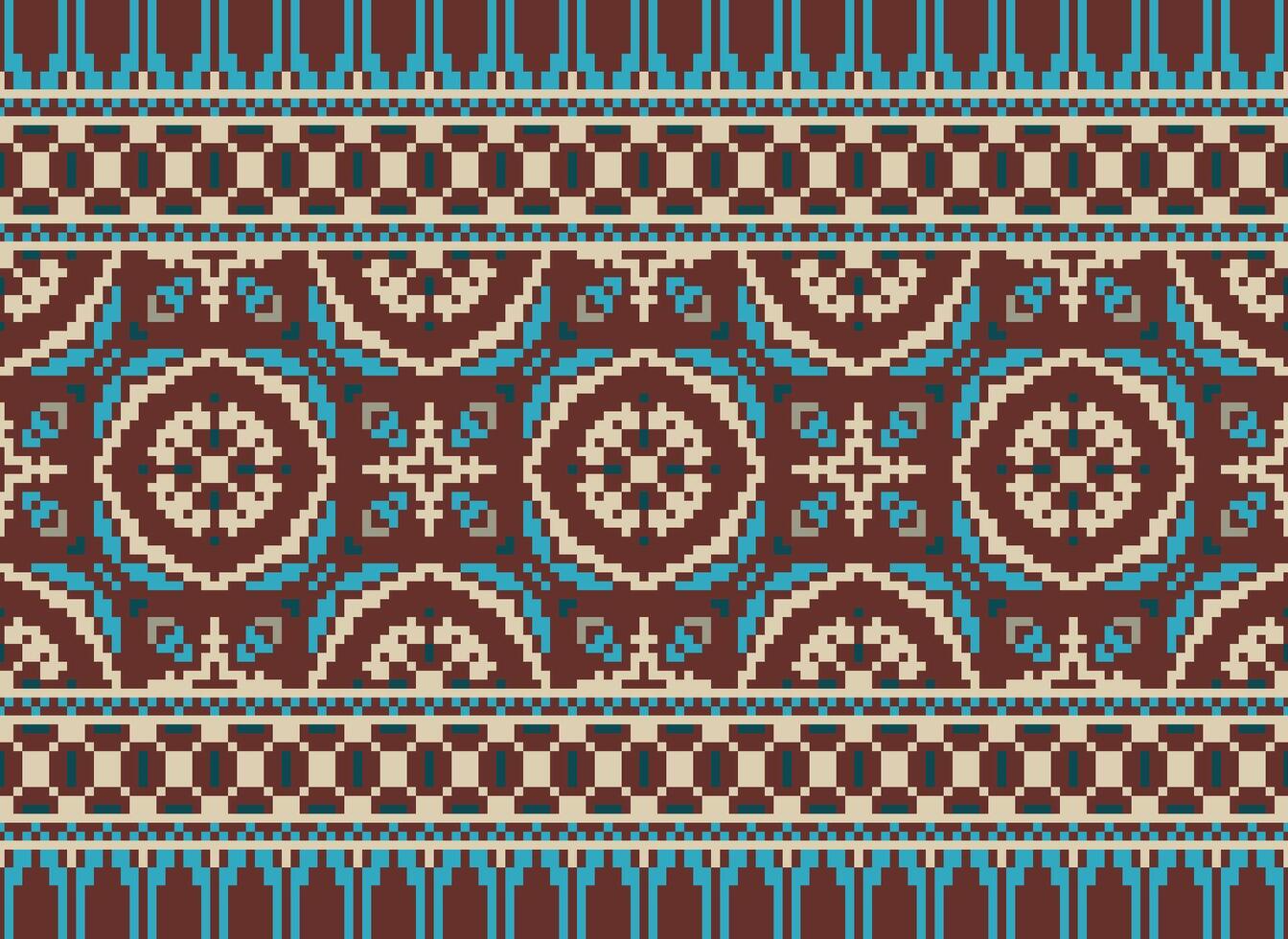 African cross stitch embroidery on background.geometric ethnic oriental seamless pattern traditional.Aztec style abstract vector illustration.design for texture,fabric,clothing,wrapping,carpet.