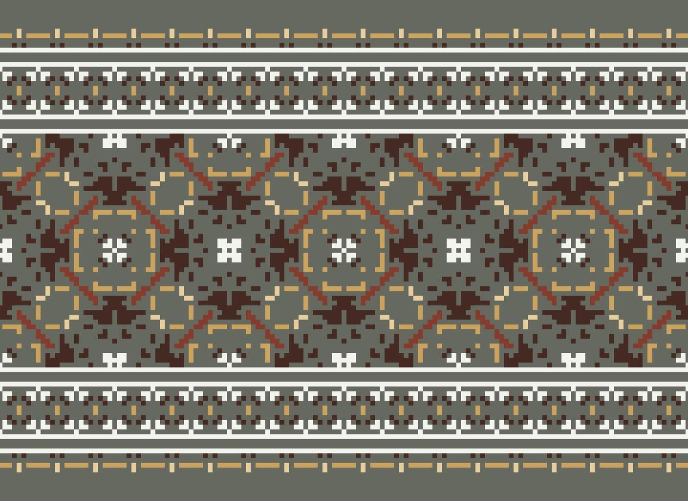 African cross stitch embroidery on background.geometric ethnic oriental seamless pattern traditional.Aztec style abstract vector illustration.design for texture,fabric,clothing,wrapping,carpet.