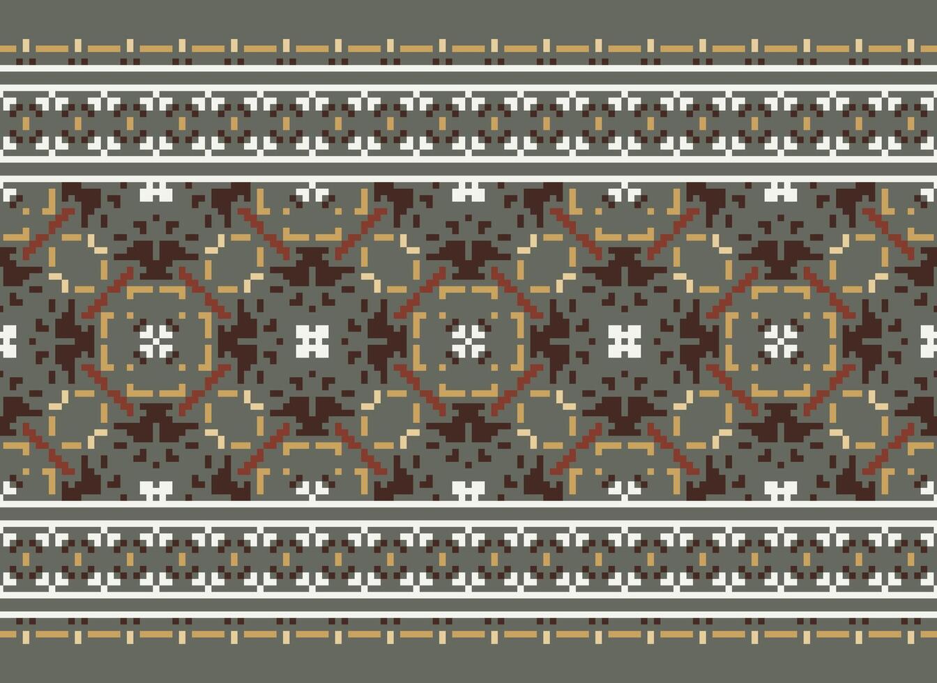 African cross stitch embroidery on background.geometric ethnic oriental seamless pattern traditional.Aztec style abstract vector illustration.design for texture,fabric,clothing,wrapping,carpet.