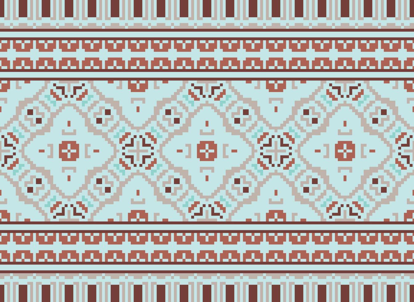 African cross stitch embroidery on background.geometric ethnic oriental seamless pattern traditional.Aztec style abstract vector illustration.design for texture,fabric,clothing,wrapping,carpet.