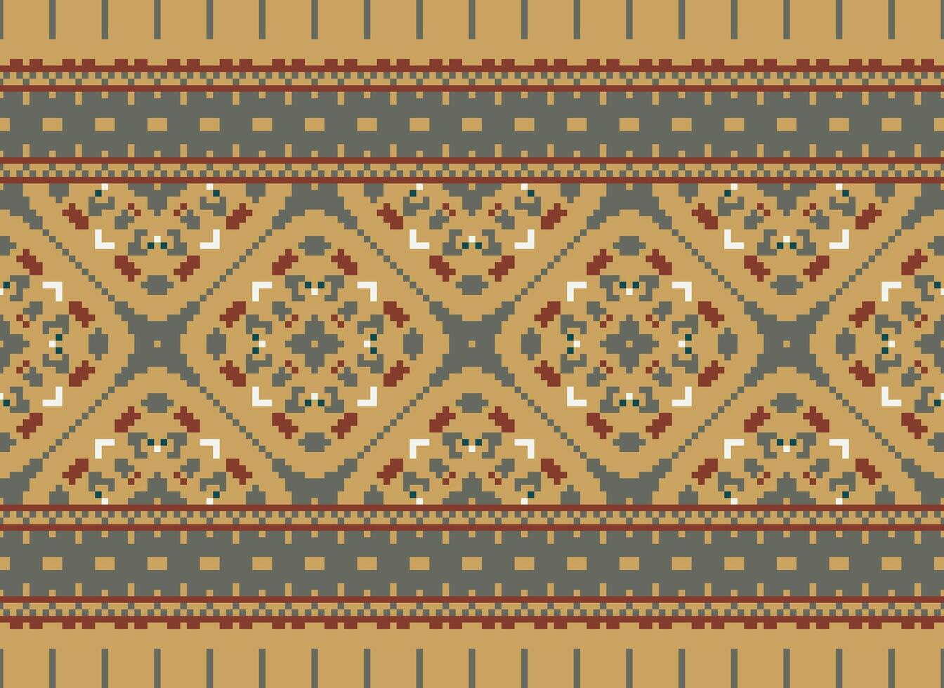 African cross stitch embroidery on background.geometric ethnic oriental seamless pattern traditional.Aztec style abstract vector illustration.design for texture,fabric,clothing,wrapping,carpet.