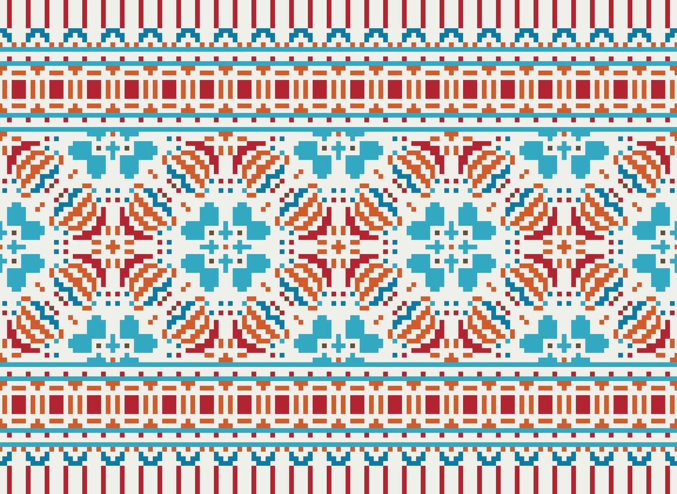 African cross stitch embroidery on background.geometric ethnic oriental seamless pattern traditional.Aztec style abstract vector illustration.design for texture,fabric,clothing,wrapping,carpet.