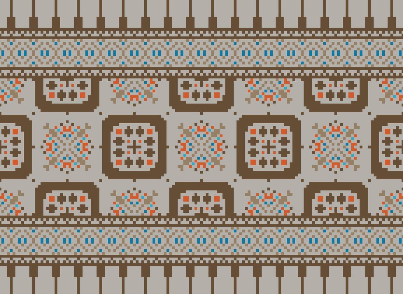 African cross stitch embroidery on background.geometric ethnic oriental seamless pattern traditional.Aztec style abstract vector illustration.design for texture,fabric,clothing,wrapping,carpet.