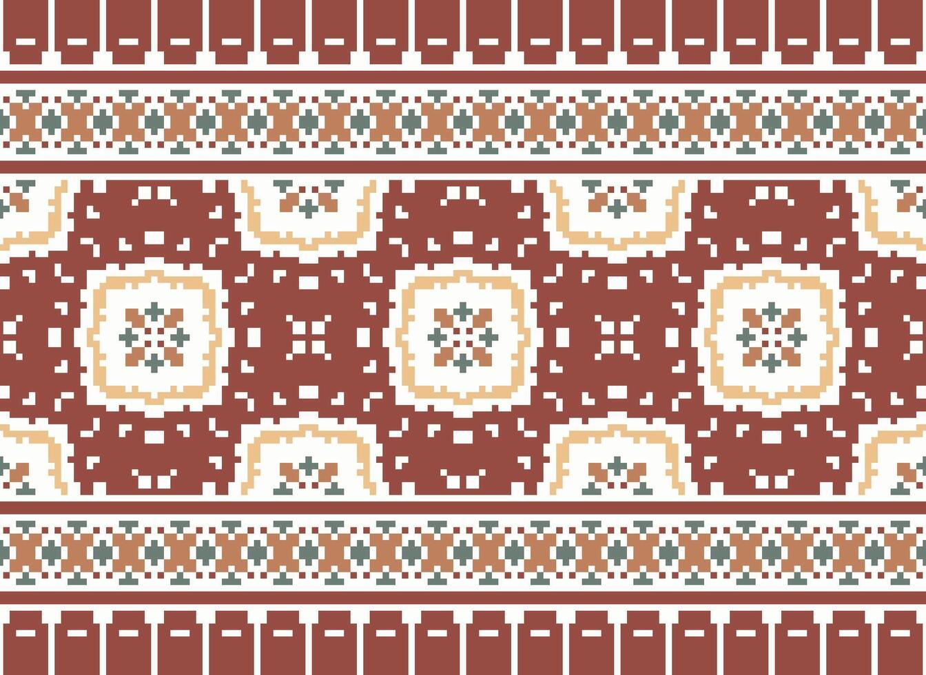 Cross stitch colorful geometric traditional ethnic pattern Ikat seamless pattern abstract design for fabric print cloth dress carpet curtains and sarong Aztec African Indian Indonesian vector