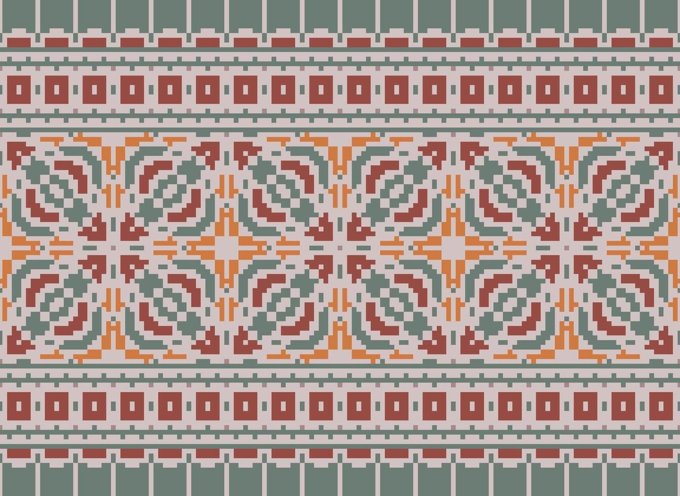 Nature vintages cross stitch traditional ethnic pattern paisley flower Ikat background abstract Aztec African Indonesian Indian seamless pattern for fabric print cloth dress carpet curtains and sarong vector