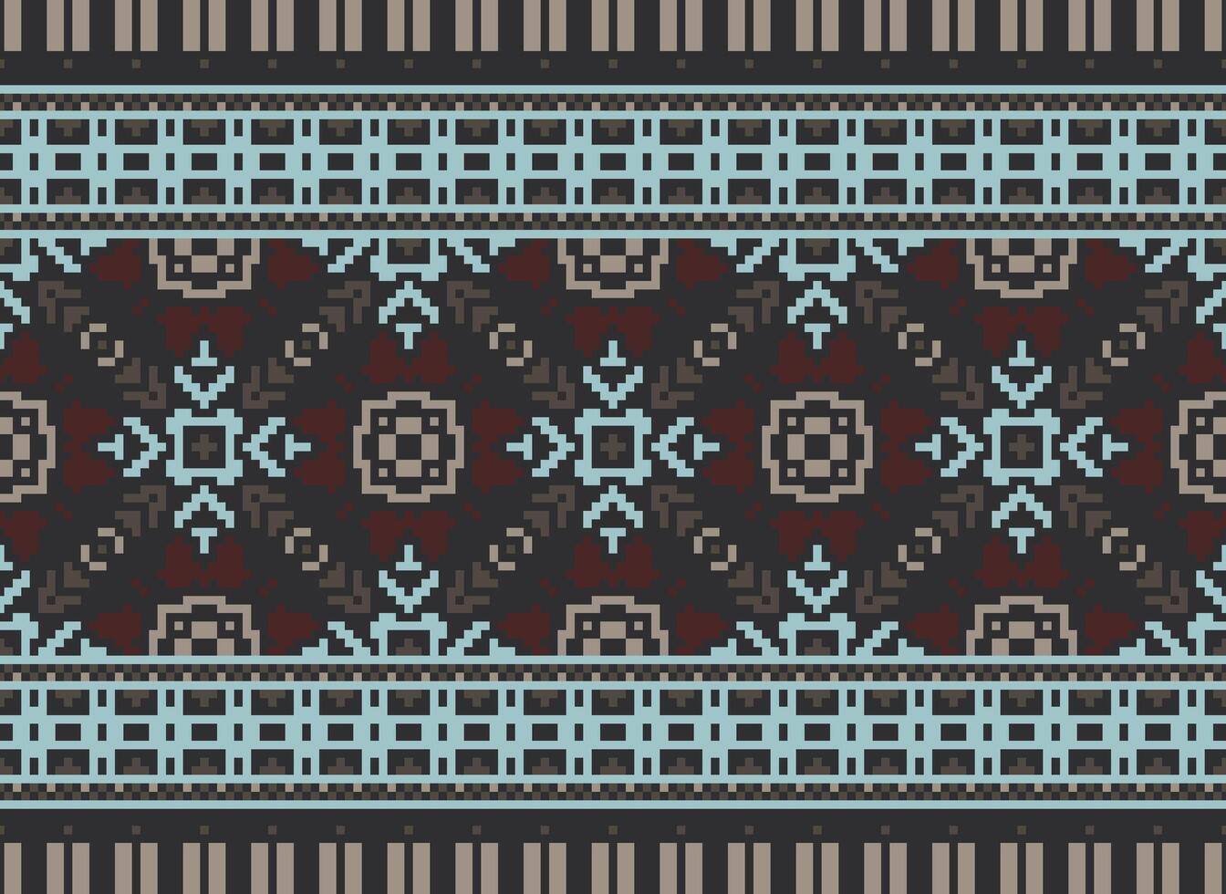 Nature vintages cross stitch traditional ethnic pattern paisley flower Ikat background abstract Aztec African Indonesian Indian seamless pattern for fabric print cloth dress carpet curtains and sarong vector