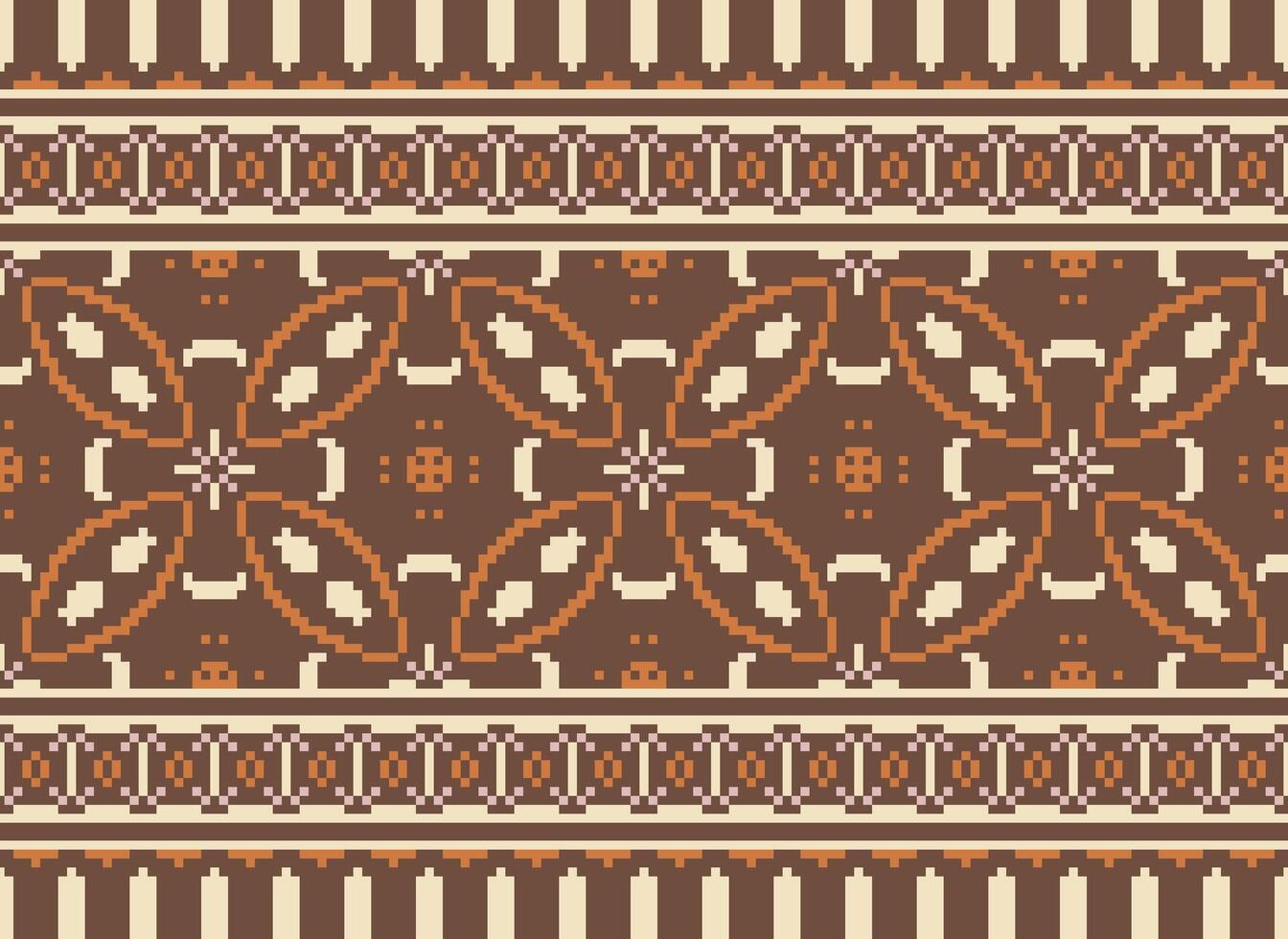 Nature vintages cross stitch traditional ethnic pattern paisley flower Ikat background abstract Aztec African Indonesian Indian seamless pattern for fabric print cloth dress carpet curtains and sarong vector