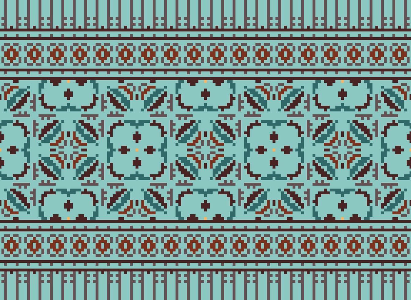 Nature vintages cross stitch traditional ethnic pattern paisley flower Ikat background abstract Aztec African Indonesian Indian seamless pattern for fabric print cloth dress carpet curtains and sarong vector