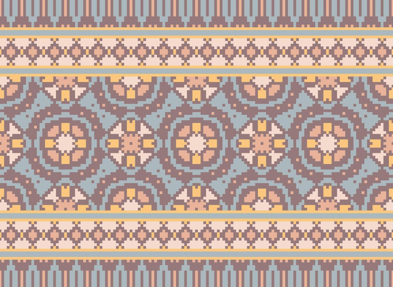Nature vintages cross stitch traditional ethnic pattern paisley flower Ikat background abstract Aztec African Indonesian Indian seamless pattern for fabric print cloth dress carpet curtains and sarong vector