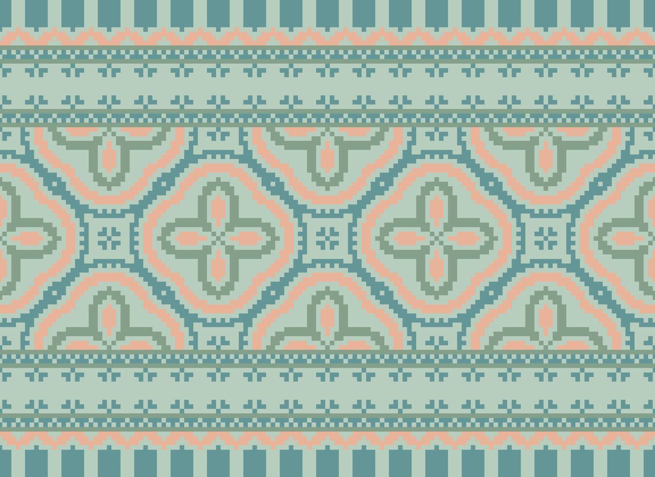 Nature vintages cross stitch traditional ethnic pattern paisley flower Ikat background abstract Aztec African Indonesian Indian seamless pattern for fabric print cloth dress carpet curtains and sarong vector