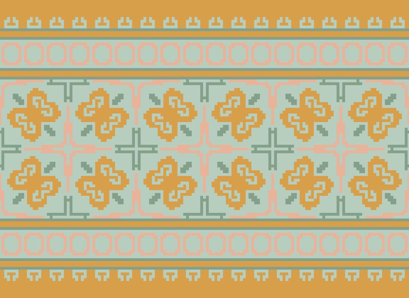 Nature vintages cross stitch traditional ethnic pattern paisley flower Ikat background abstract Aztec African Indonesian Indian seamless pattern for fabric print cloth dress carpet curtains and sarong vector