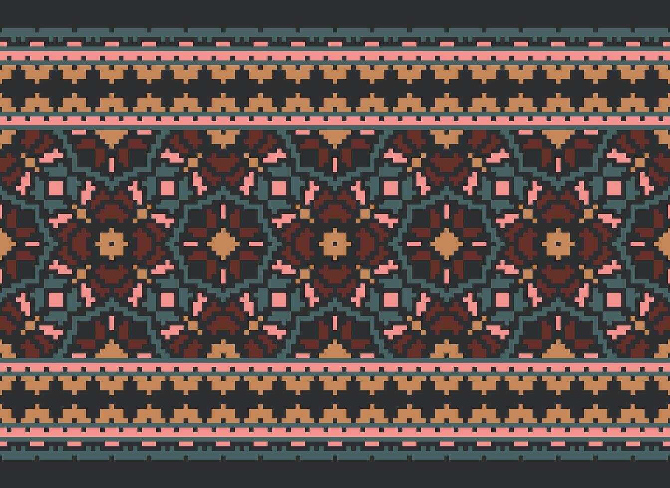 Nature vintages cross stitch traditional ethnic pattern paisley flower Ikat background abstract Aztec African Indonesian Indian seamless pattern for fabric print cloth dress carpet curtains and sarong vector
