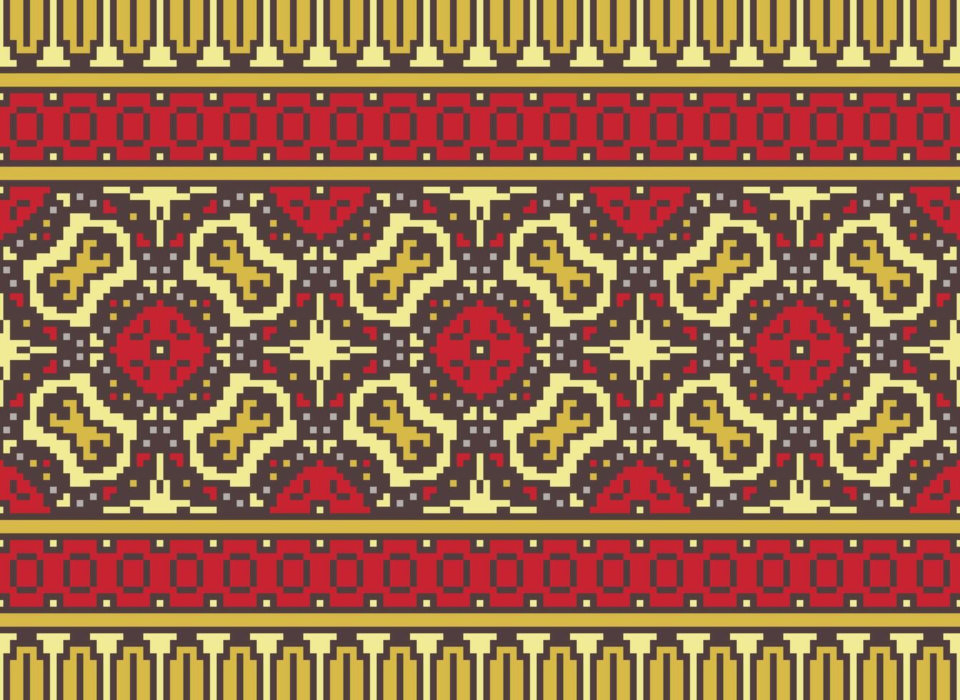 Nature vintages cross stitch traditional ethnic pattern paisley flower Ikat background abstract Aztec African Indonesian Indian seamless pattern for fabric print cloth dress carpet curtains and sarong vector