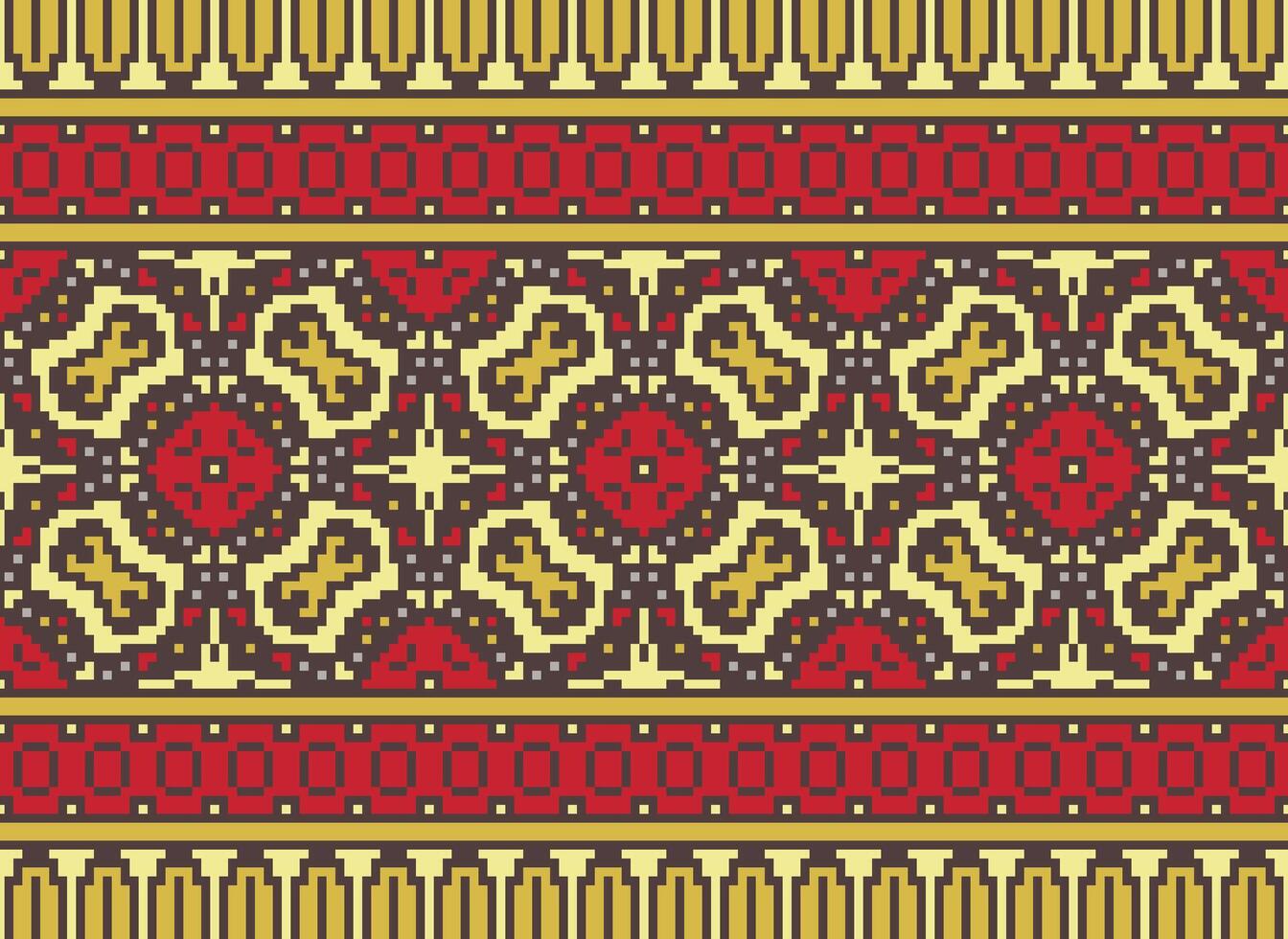 Nature vintages cross stitch traditional ethnic pattern paisley flower Ikat background abstract Aztec African Indonesian Indian seamless pattern for fabric print cloth dress carpet curtains and sarong vector