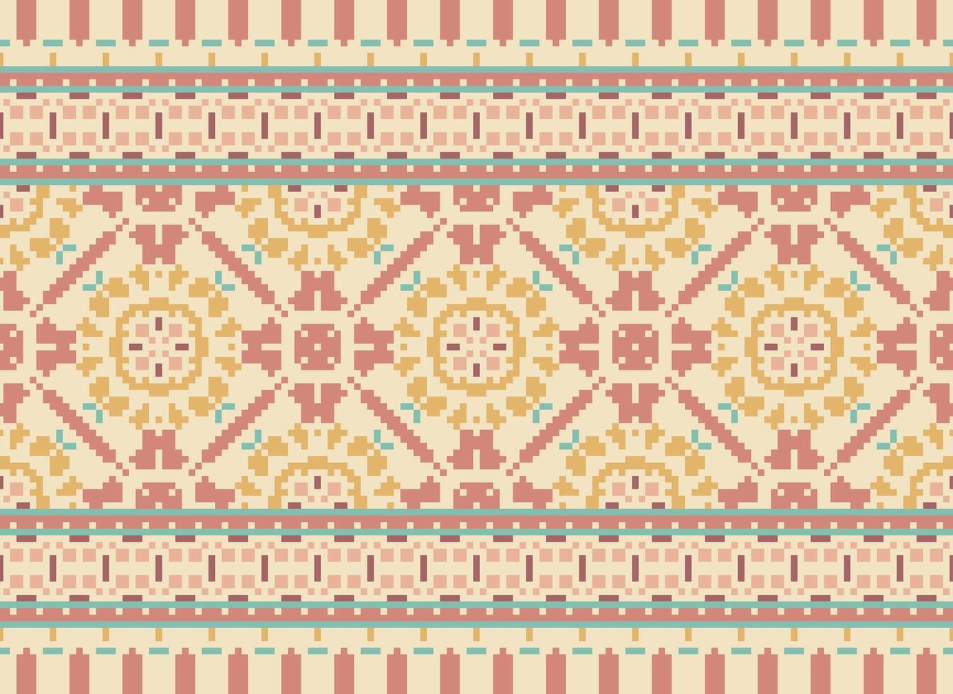 Nature vintages cross stitch traditional ethnic pattern paisley flower Ikat background abstract Aztec African Indonesian Indian seamless pattern for fabric print cloth dress carpet curtains and sarong vector