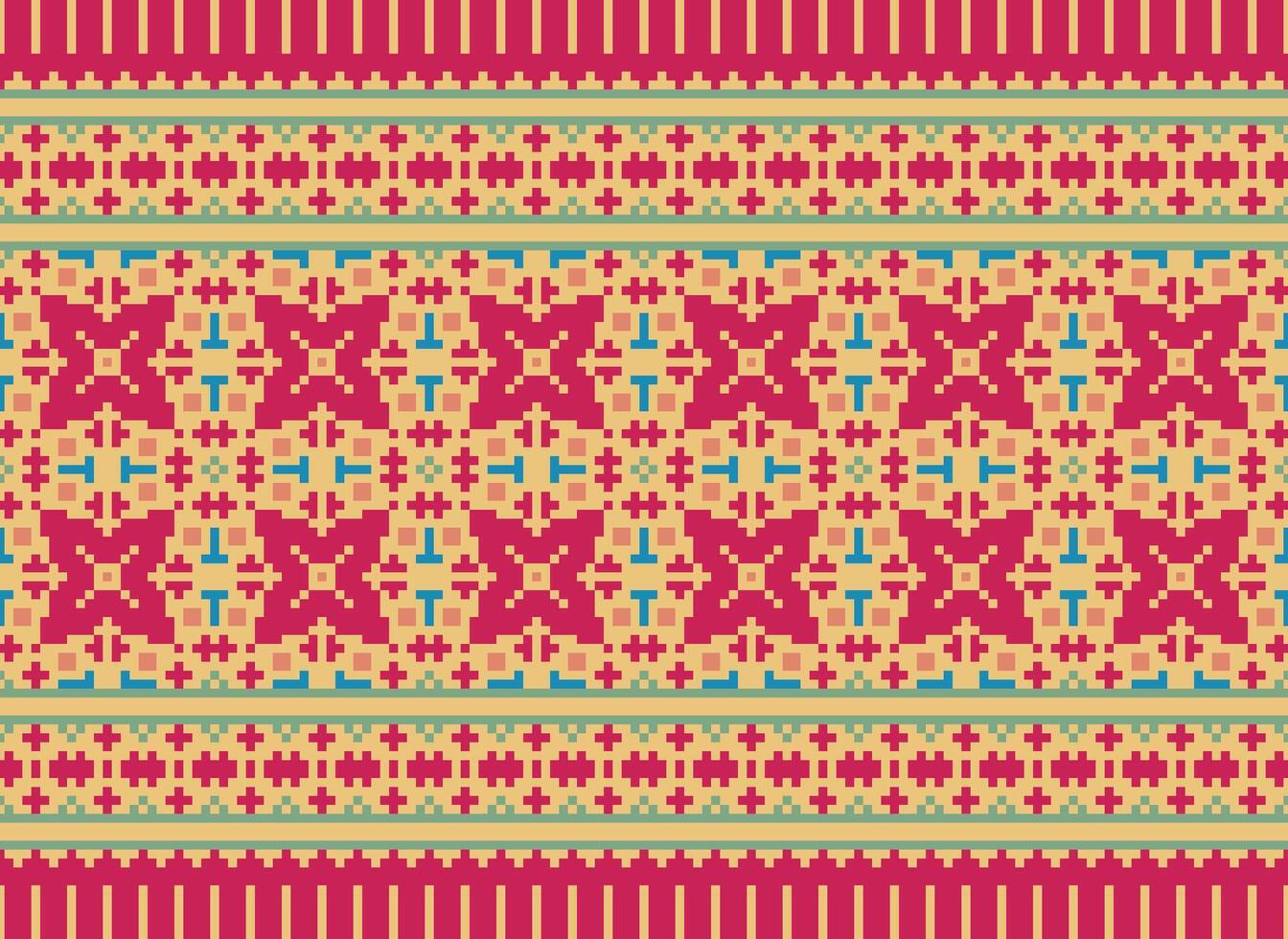 Nature vintages cross stitch traditional ethnic pattern paisley flower Ikat background abstract Aztec African Indonesian Indian seamless pattern for fabric print cloth dress carpet curtains and sarong vector