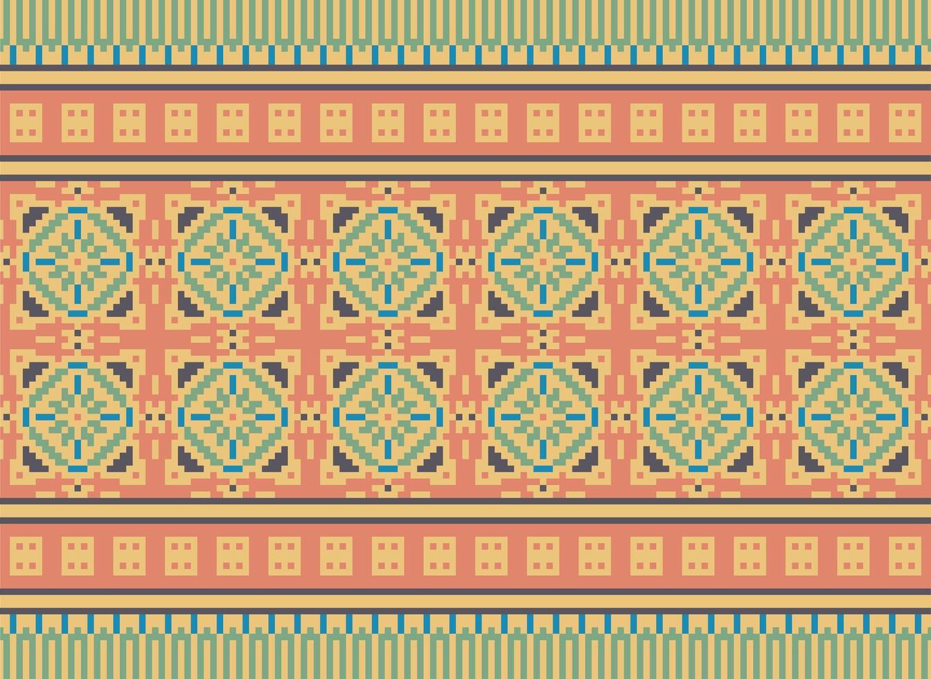 Nature vintages cross stitch traditional ethnic pattern paisley flower Ikat background abstract Aztec African Indonesian Indian seamless pattern for fabric print cloth dress carpet curtains and sarong vector