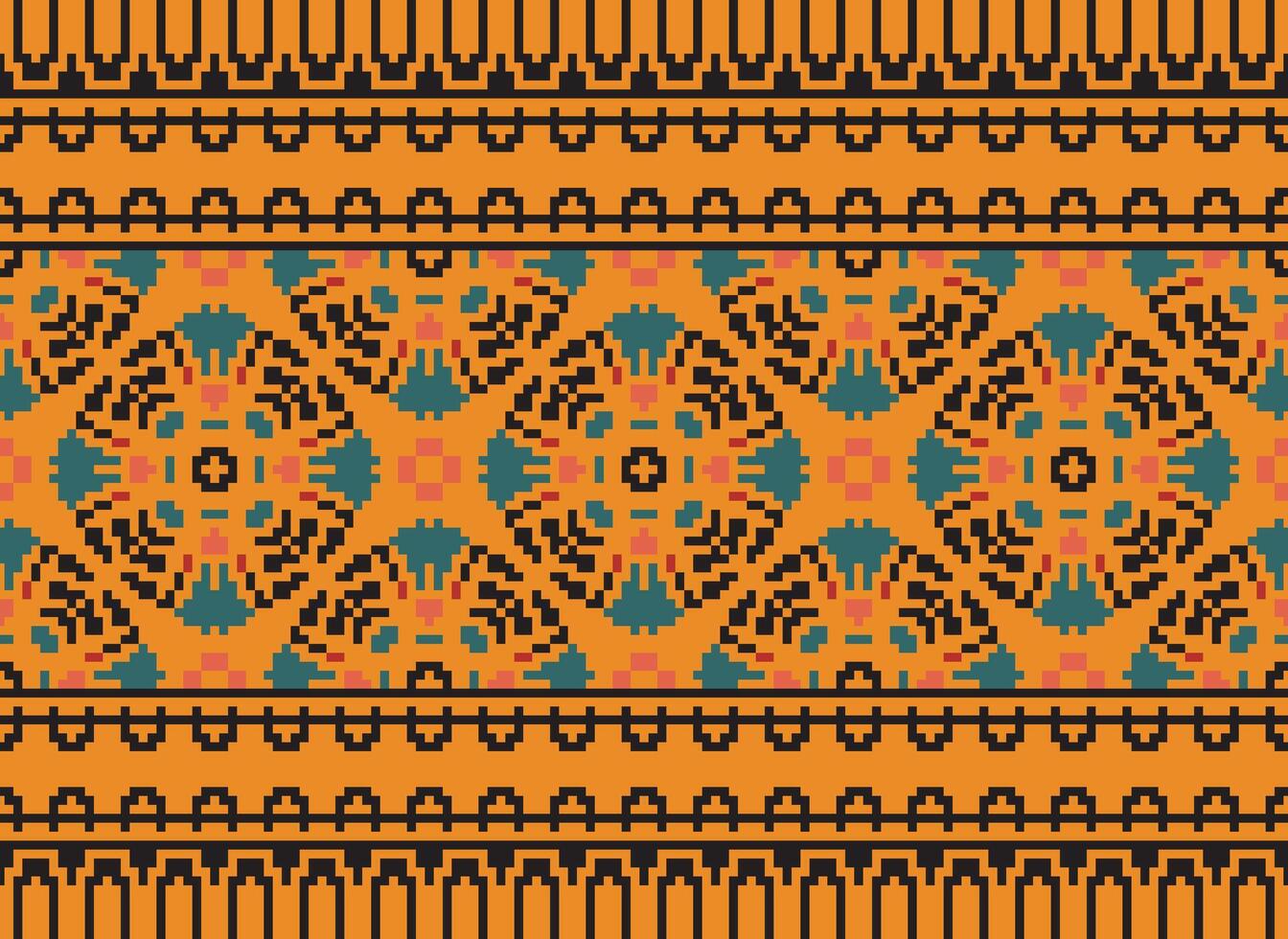 Nature vintages cross stitch traditional ethnic pattern paisley flower Ikat background abstract Aztec African Indonesian Indian seamless pattern for fabric print cloth dress carpet curtains and sarong vector