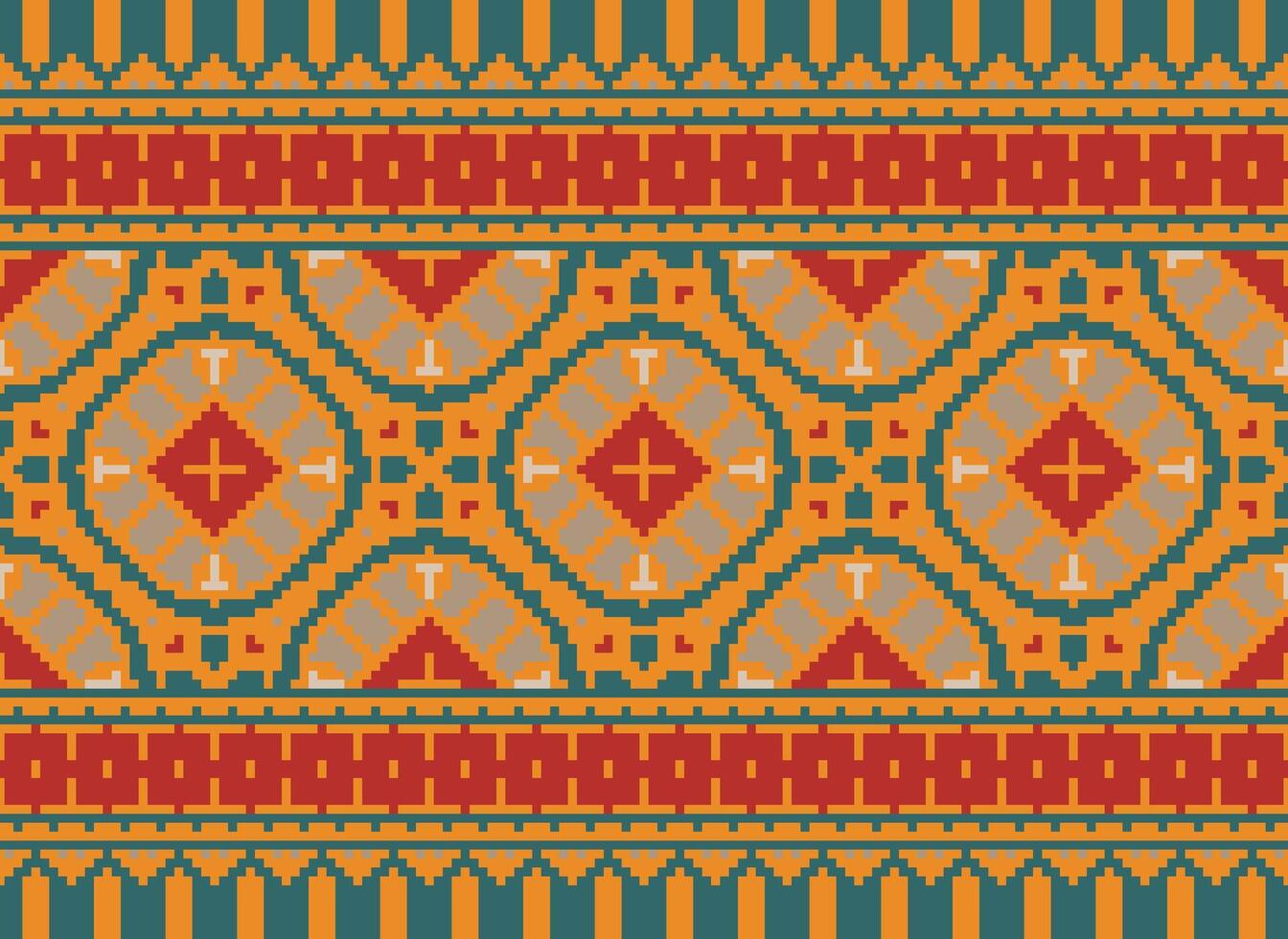 Nature vintages cross stitch traditional ethnic pattern paisley flower Ikat background abstract Aztec African Indonesian Indian seamless pattern for fabric print cloth dress carpet curtains and sarong vector