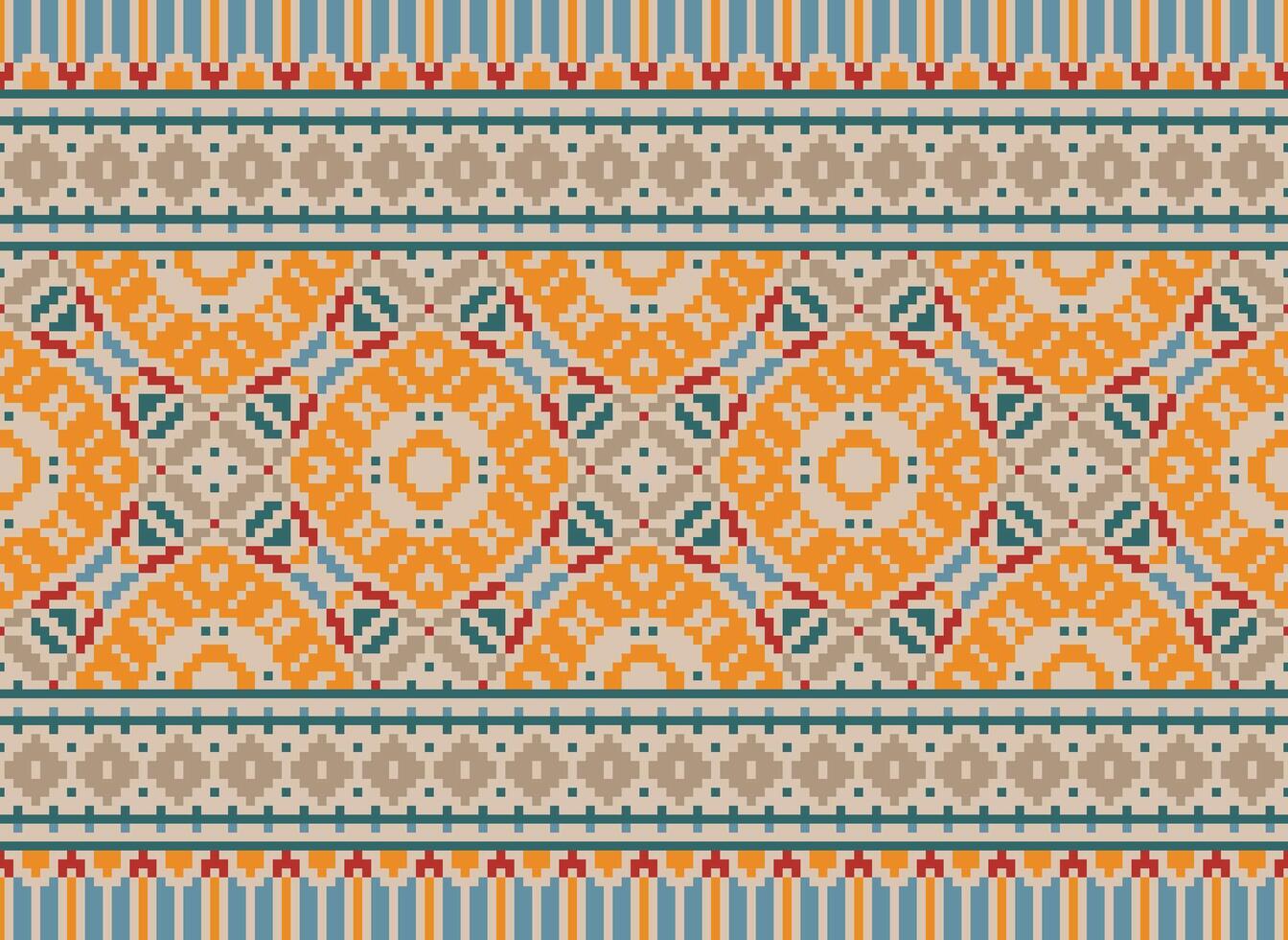 Nature vintages cross stitch traditional ethnic pattern paisley flower Ikat background abstract Aztec African Indonesian Indian seamless pattern for fabric print cloth dress carpet curtains and sarong vector