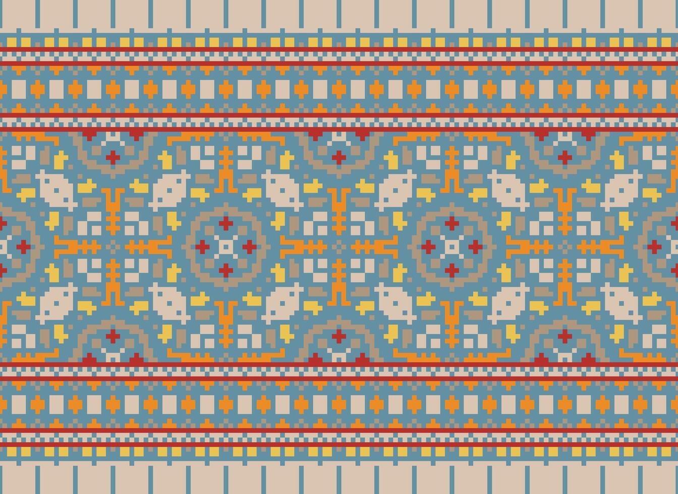 Nature vintages cross stitch traditional ethnic pattern paisley flower Ikat background abstract Aztec African Indonesian Indian seamless pattern for fabric print cloth dress carpet curtains and sarong vector