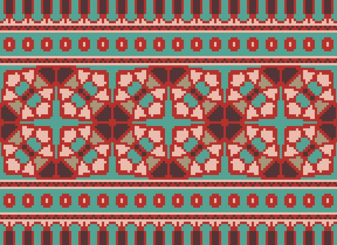 Nature vintages cross stitch traditional ethnic pattern paisley flower Ikat background abstract Aztec African Indonesian Indian seamless pattern for fabric print cloth dress carpet curtains and sarong vector